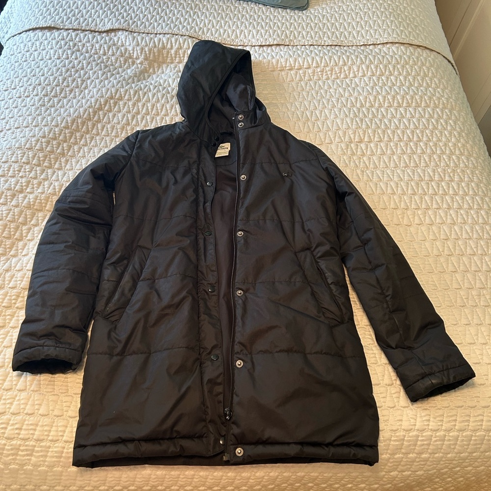 Lacoste Black Puffer Coat with Quilted Insulation and Hood